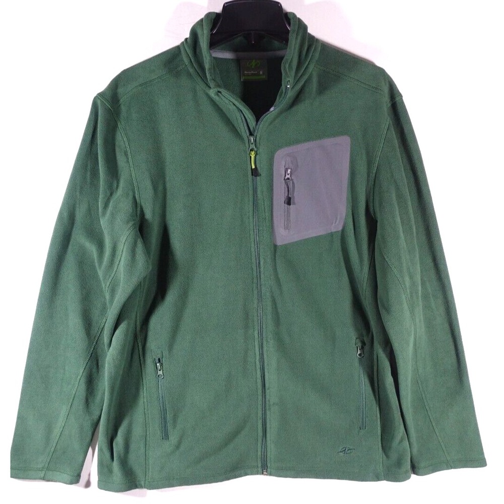 Nordic Track Fleece Jacket Men Medium Full Zip Zippered Pockets Green